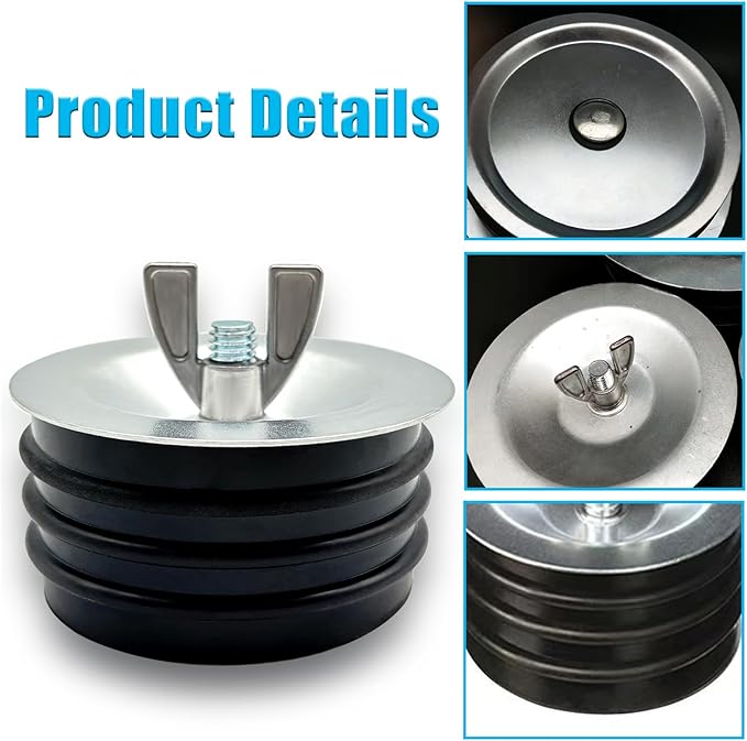 Steel Mechanical Test Plug, Sturdy Sewer Cleanout Cap with Galvanized Screw and Wing Nut Fit for Most Pipe Sink Pool,Black (4 Inch)