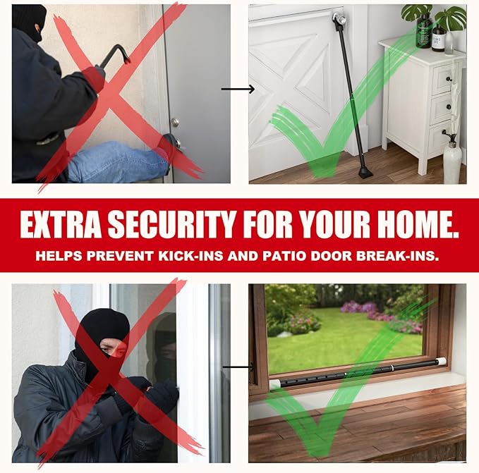 SECURITYMAN 2-in-1 Door Security Bar & Sliding Door Security Bar - Door Jammer Constructed of High Grade Iron - Black Door Stoppers Security Bar