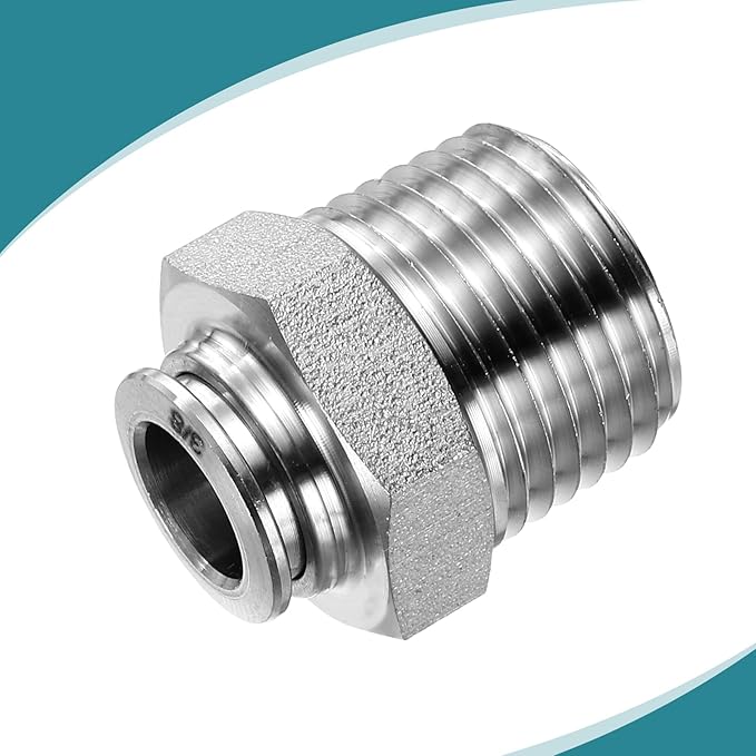 HARFINGTON Push to Connect Fittings 3/8" Tube OD x 1/2" NPT Thread Male Straight Union Fitting 304 Stainless Steel Quick Connect Pneumatic Accessories for Trailers Air Brake System