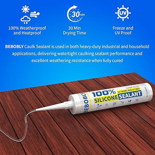 Silicone Caulk & Sealant Clear, 100% Waterproof Silicone Sealant, Shrink & Crack Proof, Silicone Sealant Caulking for Kitchen, Bathroom, RV, Interior & Exterior Use, 10.2 FL. OZ/300ML, 1 Pack