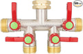 Hose Splitter 4 Way, High Flow Garden Hose Splitter, 3/4” Ght Inlet Brass Heavy Duty Hose Converter, Full Flow water 4 Way Faucet hose splitter, Long Handle Hose Valve Large Outlet.