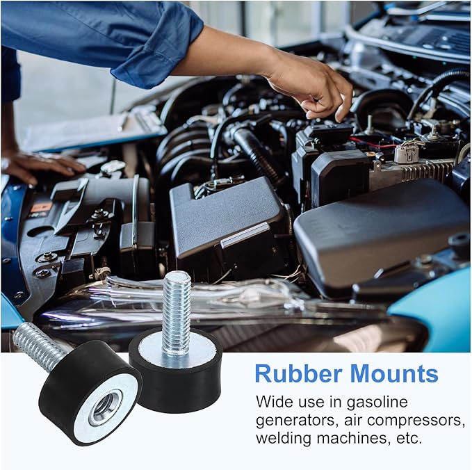 uxcell M6 Rubber Mounts, 2Pcs 20x10mm(DxH) Rubber Cylindrical Anti Vibration Isolator Shock Absorber with Lock Nut for Car Bobbin Generator Air Compressors
