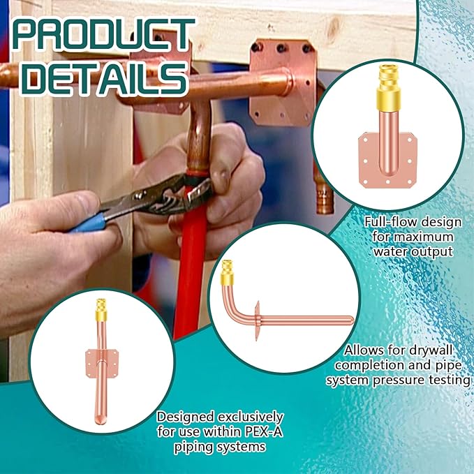 Boltigen 5PCS PEX Expansion, Cooper 1/2" Pex Copper Stub Out With Wall Flange, F1960 (3 1/2" x 6" Length)