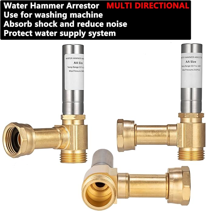 (2 Pack) Lidertik Water Hammer Arrestor for Washing Machine and 3/4 inch Garden Hose, Stainless Steel Chamber and 2 More Washers, Absorb Shock and Reduce Noise LI-XYJSC-BXG-A(2 PCS)