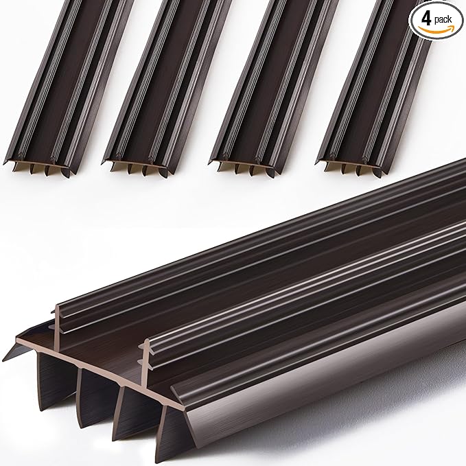 Replacement Door Bottom with Vinyl Fins 36" Long 1 3/4" Wide Threshold Seal Bottom of Door Weatherstrip Kerf Weather Stripping for 7/8" Between Barbs (4 Pcs,Brown)