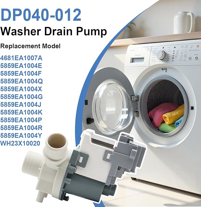 DP040-012 4681EA1007A Drain Pump Compatible with LG, Kenmore Washer Drain Pump, Replacement for 4681EA1007A 1089358 AP5604958 EAP11706439 2649379 AP5605335