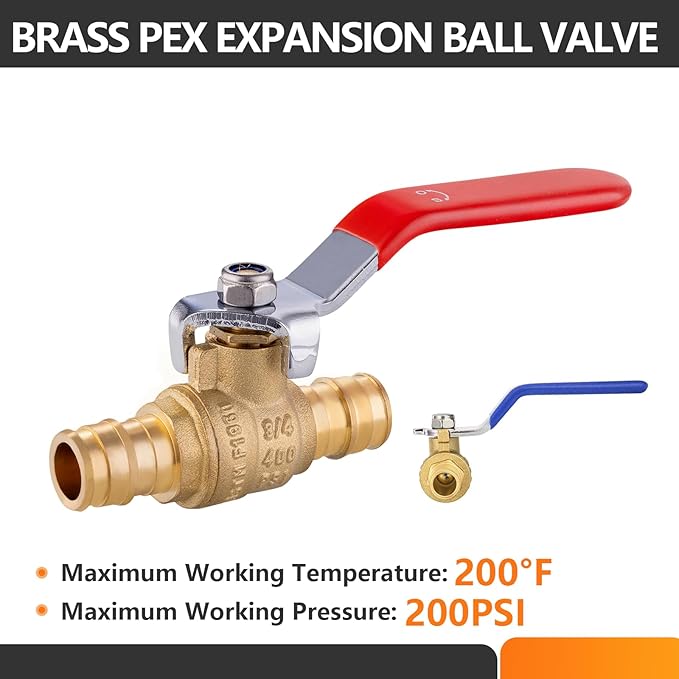 10 PCs HeSun 3/4 Inch PEX A Expansion Ball Valve,Brass Shut Off Valve for Hot and Cold Water, Fit PEX A Expansion Pipe, ASTM F1960,Red&Blue(VALVE238-10)