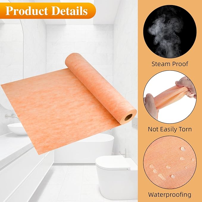 Waterproof Membrane Band for Shower, Tile Waterproofing Membrane Underlayment for Shower Wall Tile Floor Bathroom Kitchen Sauna Steam Room, 3.3Ft x 98.5Ft,323 Sq Ft,23.6 Mil Thick
