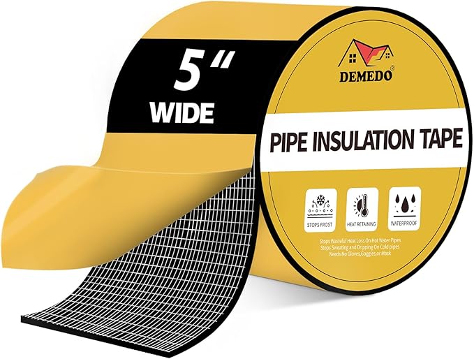 DEMEDO Pipe Insulation Tape, Pipe Wrap Insulation Foam Tape Self Adhesive, Outdoor Water Pipe Insulation Roll for HVAC, AC Line Insulation, 5 inch x 16.5 FT Heat Tape for Water Pipe, Black