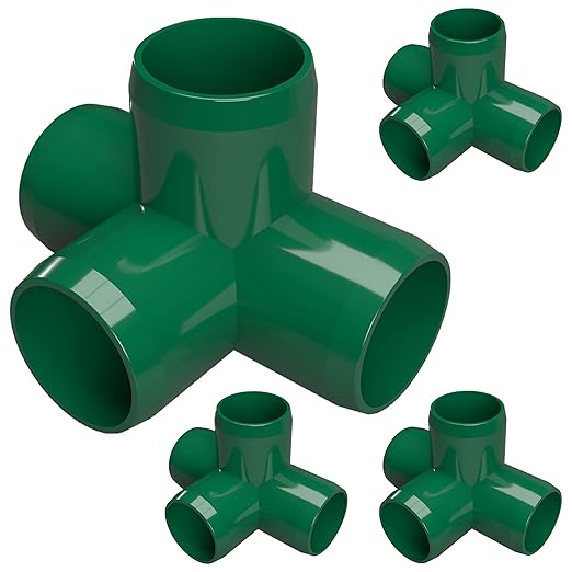 FORMUFIT 1-1/4” 4-Way Tee Furniture Grade PVC Fitting in Green, Made in USA, UV-Resistant, Impact-Proof, 1.660” Actual Socket Diameter (Pack of 4) - F1144WT-GR-4