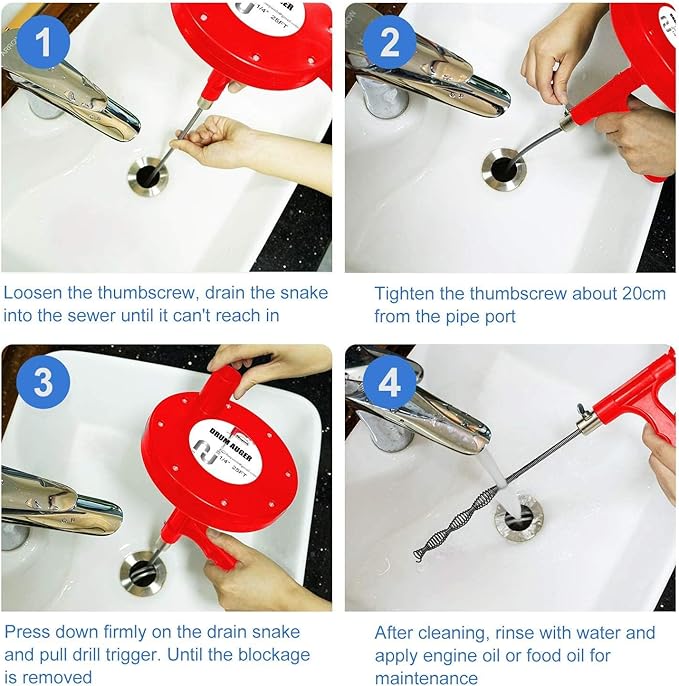 Forlivese Drain Auger,25Ft Plumbing Snake,Heavy Duty Toilet Snake Drain Clog Remover for Bathroom Sink,Kitchen Cleaning,Comes with Gloves and 1 Pack Plastic Hair Snake