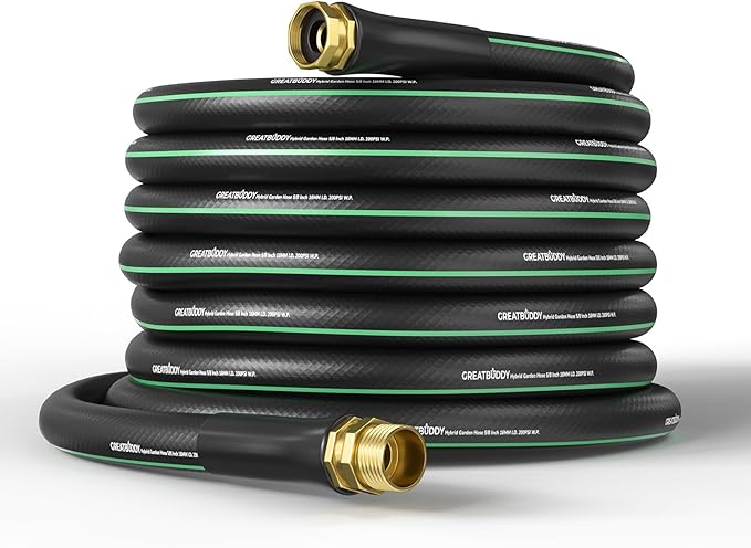 GreatBuddy Garden Hose 75ft, 5/8" Water Hose Heavy Duty, Flexible, Lightweight Hybrid Hose, Burst 600 PSI with Solid Brass Male to Female Fittings Leakproof Hose for Backyard, Garden