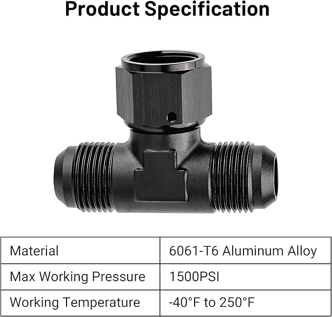 EVIL ENERGY 12AN Male Tee Fitting Adaptor with AN12 Female Swivel on Side Black