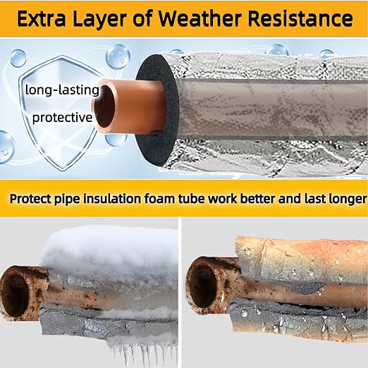 Super Age-Resistant AC Pipe Foam Insulation Tube Wrap Foil Fiberglass Tape,Add Weather-Resistant Layer For Pipe Insulation Foam Tube, Reflect 95%Thermal for HVAC Pipe,Window AC unit side panel