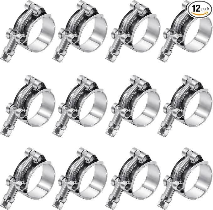 12 Pack 1 inch T-Bolt Hose Clamps, Stainless Steel_304 Working Range 32mm-37mm for 1" Hose ID, Turbo Intake Intercooler Clamp for Automotive
