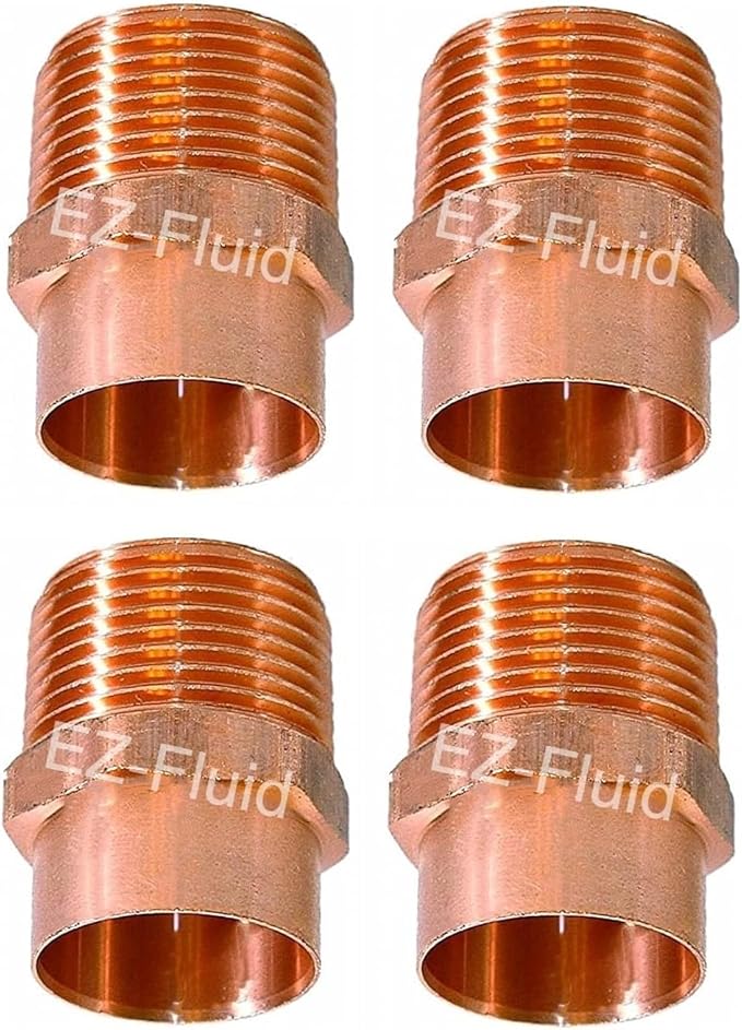 (4-Pk) EZ-FLUID 1" C X MIP LF Copper Male Adapter Pressure Copper Fittings,Sweat Solder Connection for Residential,Commercial Plumbing Pipe.