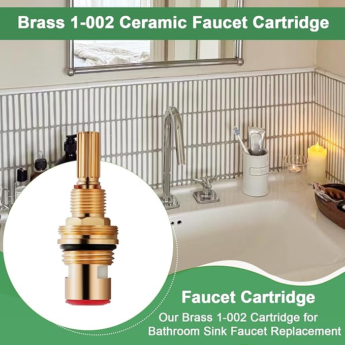 Brass 1-002 Hot Cartridge, Compatible With Brass 1-002 Cartridge, Faucet Cartridge for Bathroom Basin Faucet, Brass Constructio (1-002 Hot Cartridge)