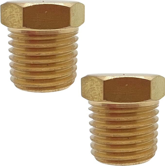 2 Pack Brass Pipe Plug 1/4" NPT Male Outer Hex Head Socket Plug Fitting for Plumbing by CX WONDERLAND