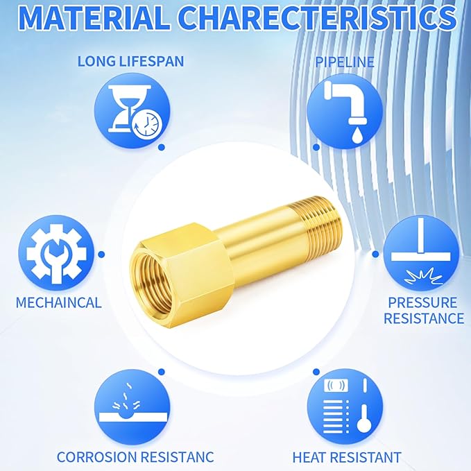 ChillWaves Brass Pipe Fitting, Long Nipple Pipe 1/8" NPT Male x 1/8" NPT Female Thread 2" Length(50MM)(2-PACK)