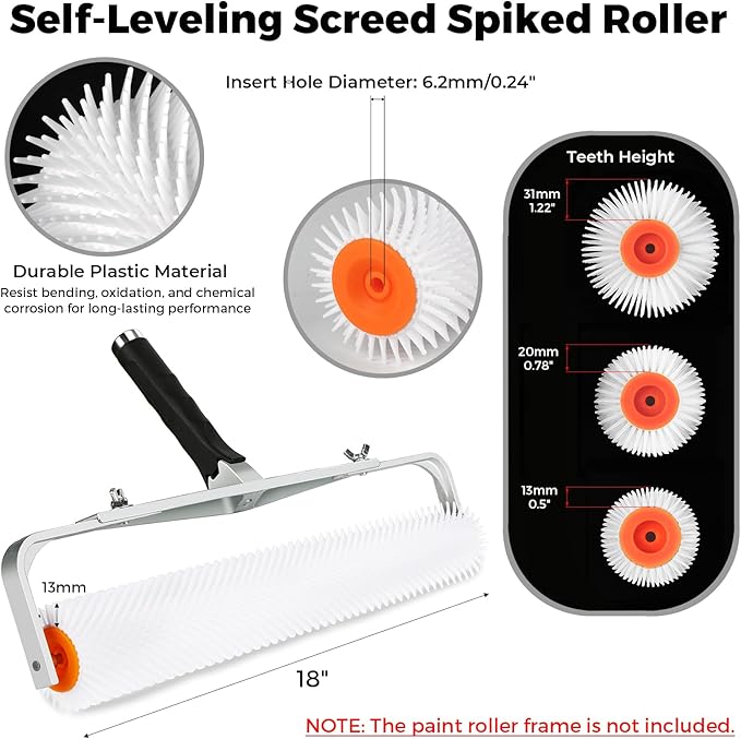 18" Self Leveling Concrete Spiked Roller: 13/20/31mm Spiked Epoxy Floor Roller, Spike Screeding Compound Tools for Cement Concrete Paint, Bubble Remover from HexDorn (13mm)
