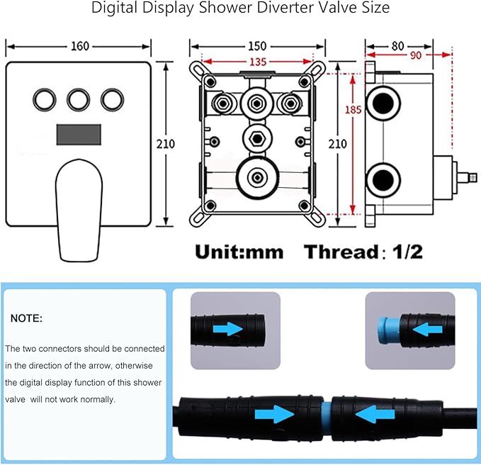 Temperature Display Full Body Shower Faucet Set with 6 pcs Body Jets 12 inch Square Rainfall Shower Head with Handheld Spray Wall Mounted Rough-in Valve and Trim Included,Matte Black