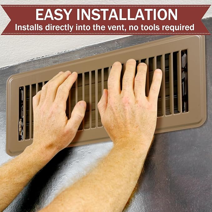 Retisee 4x12 Inches Floor Vent Covers Heavy Duty Floor Register Easy Installation Metal Heat Vent Covers with Rust Proof Finish for Home(Brown,4 Pcs)