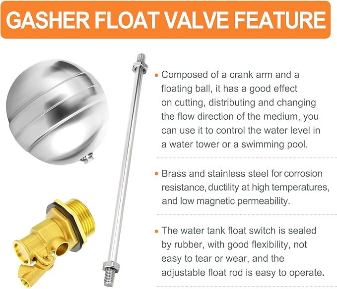 GASHER 1PCS 1" 304 Stainless Steel Float Ball Valve with 1"G Female x 1"NPT Male Adapter, DN25 Adjustable Water Tank Float Ball Valve for Stock Tank Pool Water Level Control