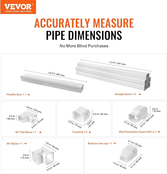 VEVOR Mini Split Line Set Cover 3-inch W 10Ft L, PVC Decorative Pipe Line Cover for Air Conditioner with 5 Straight Ducts & Full Components Easy to Install, Paintable for Heat Pumps, White