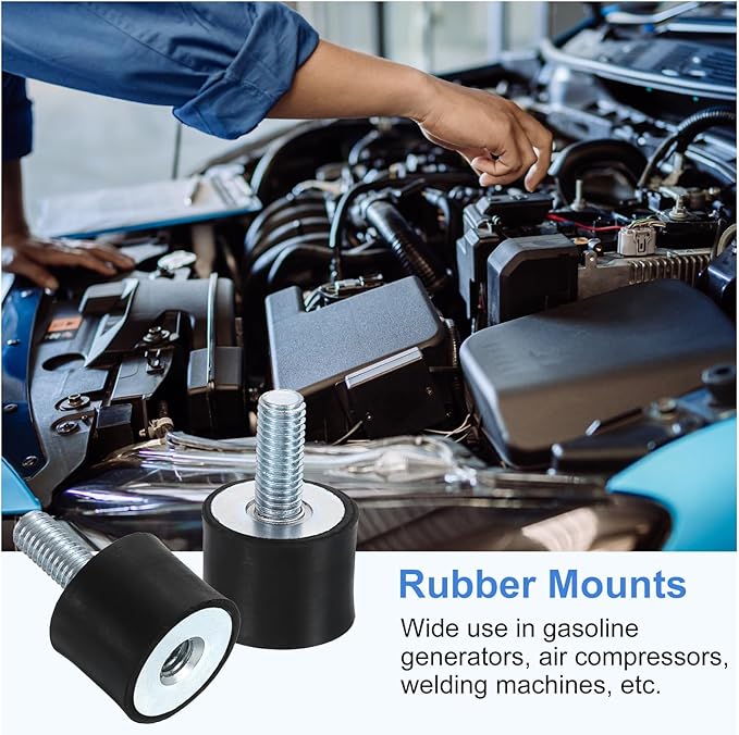 uxcell M8 Rubber Mounts, 2Pcs 25x20mm(DxH) Rubber Cylindrical Anti Vibration Isolator Shock Absorber with Lock Nut for Car Bobbin Generator Air Compressors