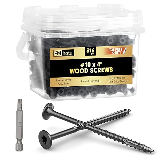 #10 x 4” Deck Screws, 316Pcs Star Drive Wood Screws, Rust Resistant Timber Screws for Timber/Log/Landscaping Wood, T25 Star Bit Included, Black