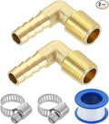 uxcell 2Pcs Brass Hose Barb Fittings, 5/16" x 1/4" NPT 90 Degree Elbow Hose Connector with Hose Clamps for Water Fuel Gas Oil Transportation