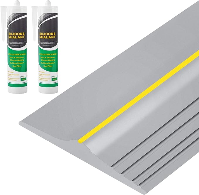 20Ft Universal Garage Door Bottom Threshold Seal Strip with 20oz Glue Gel, Weatherproof Rubber DIY Weather Stripping Replacement - Grey