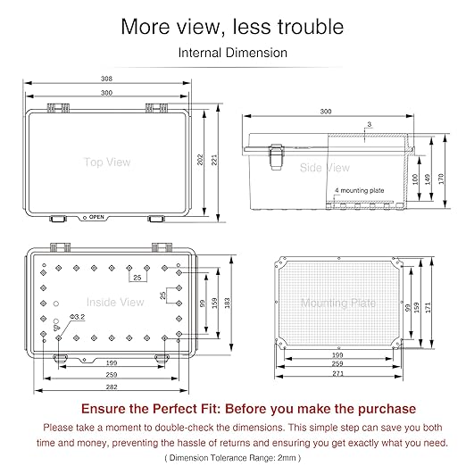 QILIPSU UL94-V0 Outdoor Electrical Box 11.8"x7.9"x6.7" Waterproof Junction Box Weatherproof PC/ABS Alloy Plastic IP66 Project Electric Enclosure Clear Hinged Door