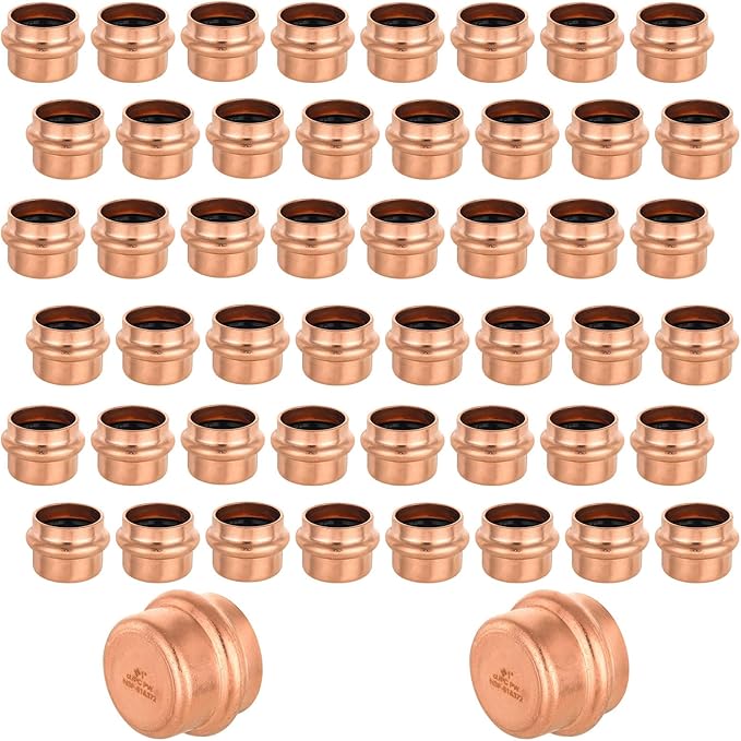 50-Pack GUOFIS Copper Press End Cap, 1" x 1" Plug Fittings for Copper Tube Connection with Stop(PRESS021-50Pack)