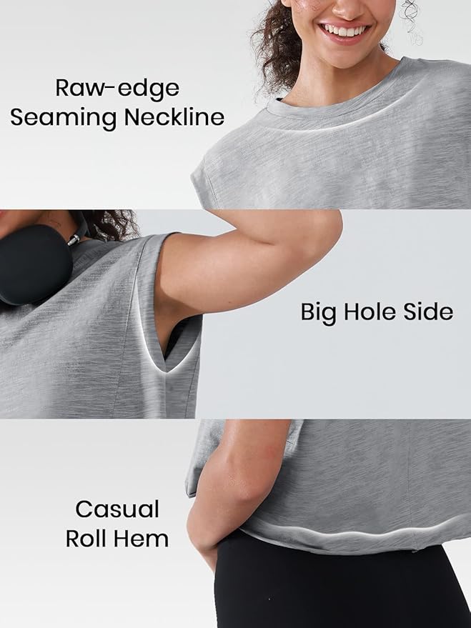 Women’s 100% Cotton Cropped Workout Tank Tops Soft Breathable Loose Fit Muscle Tank for Gym Yoga Running