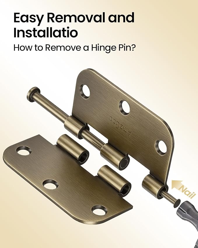 Atique Brass Door Hinges - 12 Pack Atique Door Hinges 3.5 Inch Rounded Interior Door Hinge with 5/8" Radius - Heavy Duty 3 1/2" Brass Hinges for Residential Door Hardware