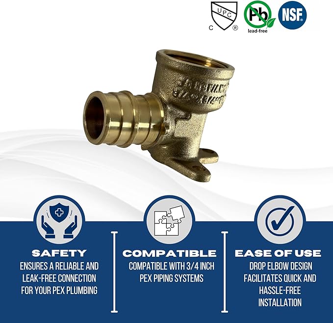 XFITTING Pex A 3/4 Inch x 3/4 Inch Female NPT Drop Elbow, 201-1-2=5XX, 5 Pieces
