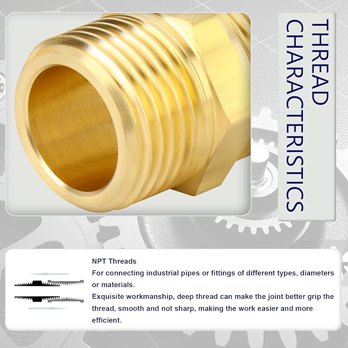 ChillWaves 1/8" NPT Brass Pipe Fitting Kit, 6 × 1/8" NPT Male Hex Nipple，6 × 1/8" NPT Female Hex Coupling，Thread Adapter（12-PACK）