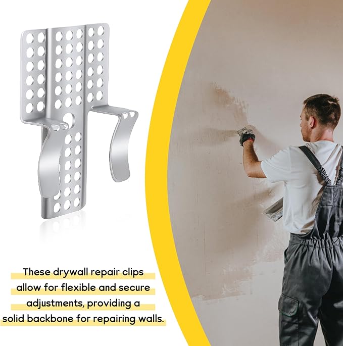 12pcs Drywall Repair Clips, Stainless Steel Wall Patch Clips with 24 Screws, Fits 1/2" Panels, for Damaged Walls Repairing