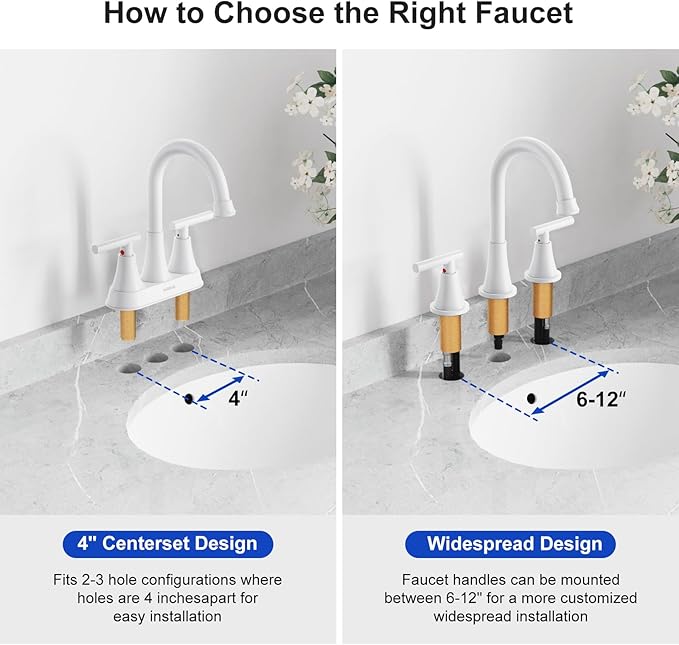 Bathroom Faucets for Sink 3 Hole, Hurran White Bathroom Sink Faucet with Pop-up Drain and Supply Lines, Stainless Steel Lead-Free Widespread Faucet for Vanity RV Farmhouse Sink