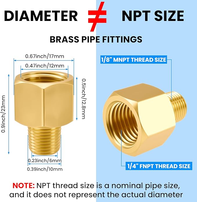SDTC Tech 2-Pack Brass Pipe Fitting 1/8 NPT Thread Male to 1/4 NPT Thread Female Reducer Adapter, Brass Pipe Extension Connectors