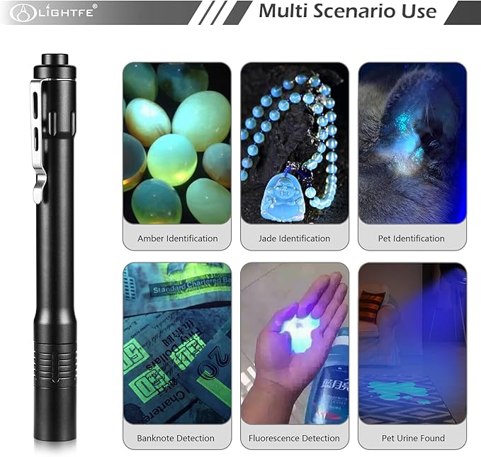 LIGHTFE Black Light D11A 395nm Ultraviolet Flashlight with high-Power Ultraviolet LED Light Source, Used for UV Glue Curing, Rock and Mineral Detection, pet Urine Detection lamp, AC Leak Detector