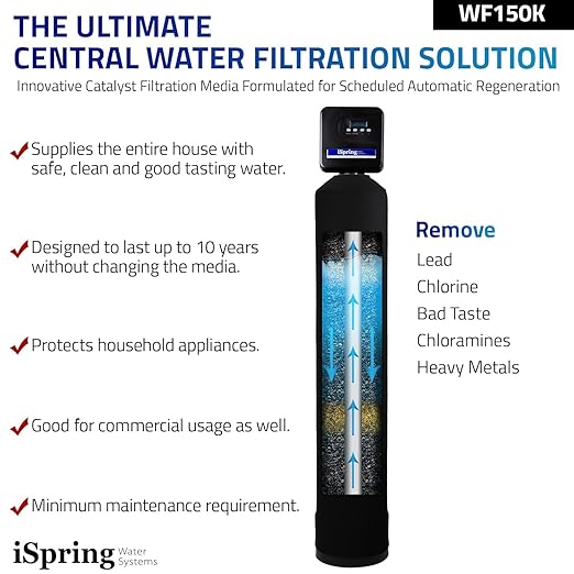 iSpring WF150K Whole House Central Water Filtration System with Set and Forget Smart Valve, Up to 10 Years