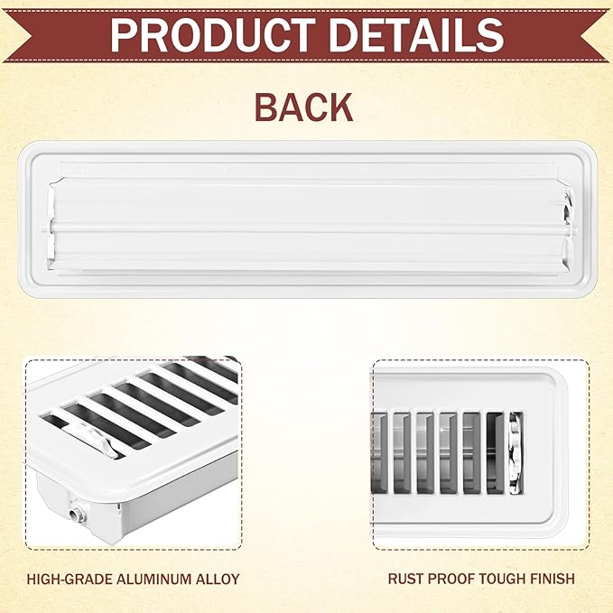Tandefio 2 Pcs 2" x 12" Floor Register Vent Covers Metal Heavy Duty Walkable Floor Air Vent Covers with Rust Proof Finish Grille Easy Adjust Air Supply Lever for Home Wall Ceiling (White)