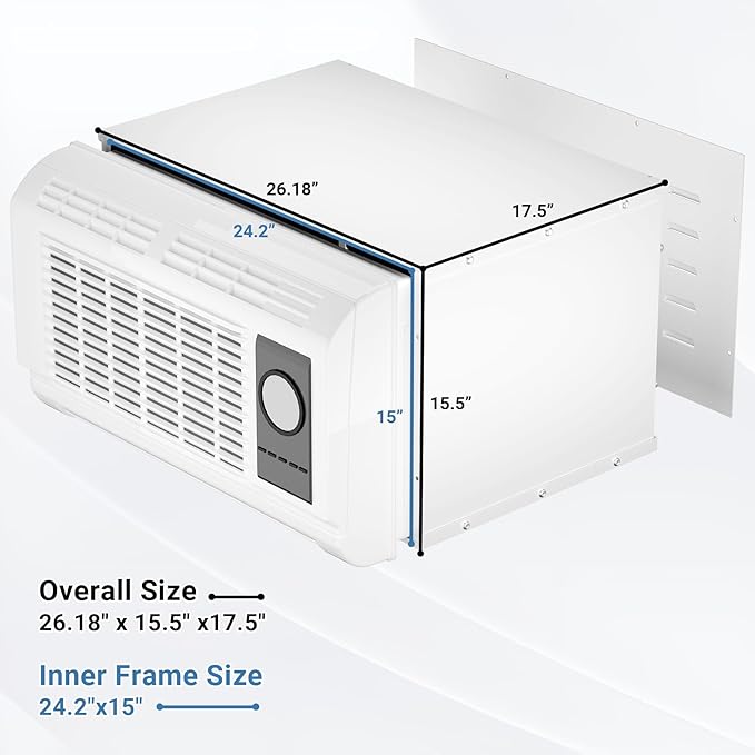 PTAC Wall Sleeve with Exterior Grille - 26" L x 15.5" W Galvanized Steel Sleeve for Packaged Terminal Air Conditioners, Noise-Reducing & Waterproof with Ventilation & Drain Holes