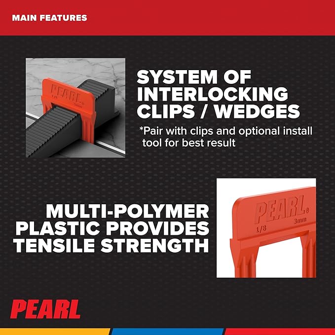 PEARL ABRASIVE CO. Leveling System Box of 2000, Red, 1/8"
