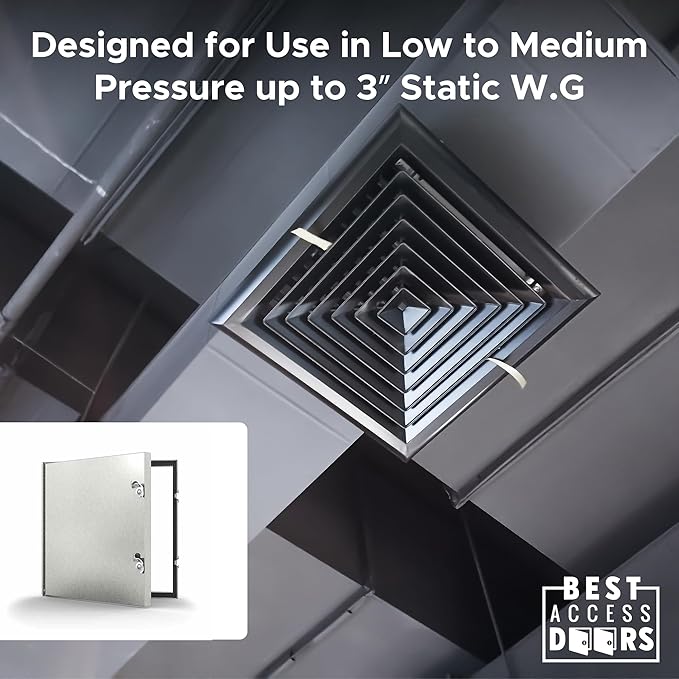 Best 6” x 6” Hinged Duct Access Panel with Neoprene Gasketing, 24-Gauge Galvanized Steel Access Door for Sheet Metal Duct, Fiberglass Insulated Double Panel, Notched Knock Over Tabs, BA-HD-5070