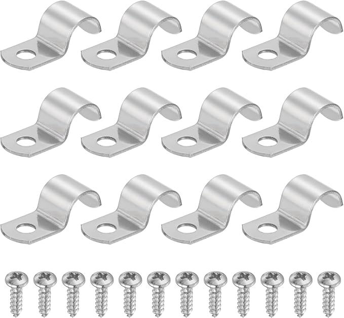 uxcell 12Pcs 12mm(1/2") One Hole Rigid Pipe Strap, 304 Stainless Steel Conduit Clamp Thicken U Bracket Heavy Duty Pipe Clamp with Self-Tapping Screws for Fixing Tube Cable, Silver