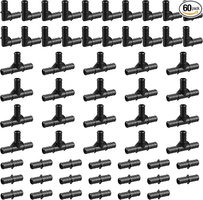 VINTEX 1/2"PPSU Barb Crimp PEX Fitting,60pcs Plumbing Fitting Combo,20pcs Each Elbows,Tees,Straight Couplings, Suitable For Pex Piping Systems,No Lead Material