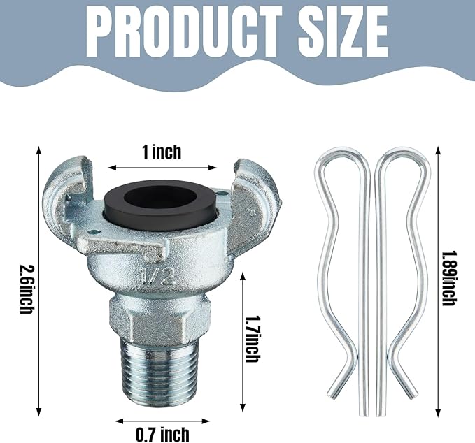 Therwen 4 Sets 1/2 inch Chicago Air Fittings NPT Iron Air Hose Fitting 2 Lug Universal Coupling for Female and Male End(Male End)